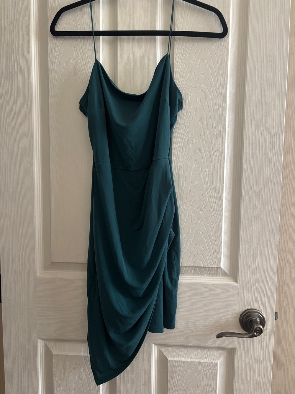 Asymmetrical Teal Cowl Neck Slip Dress - Women